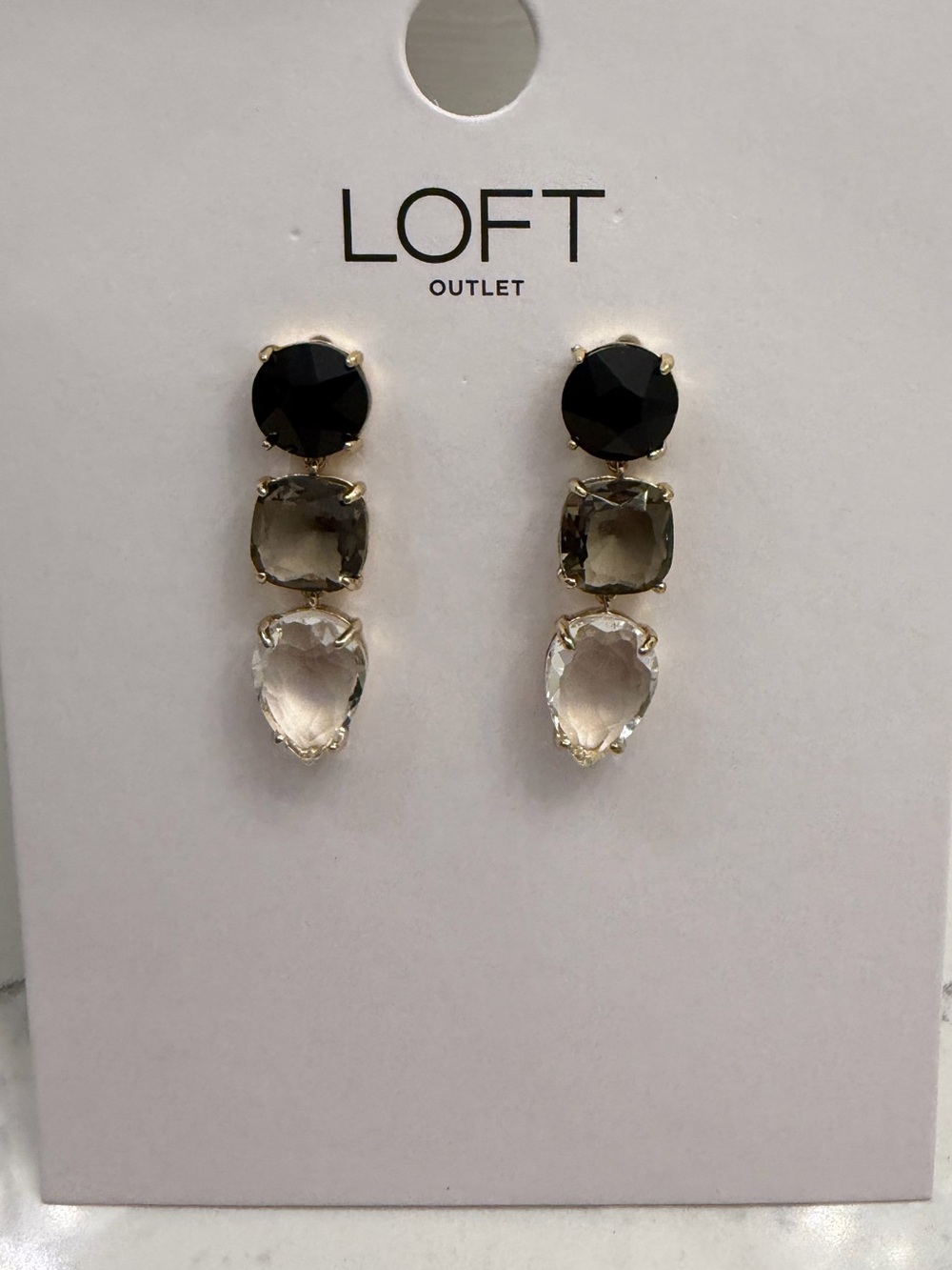 LOFT Black, Smoky Gray and Clear Triple-Drop Pierced Earrings